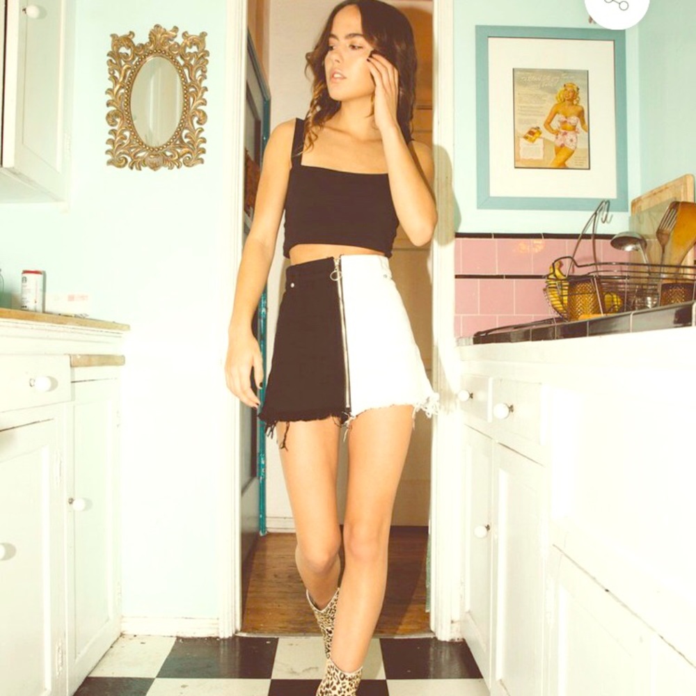 Revice denim black and white mini skirt